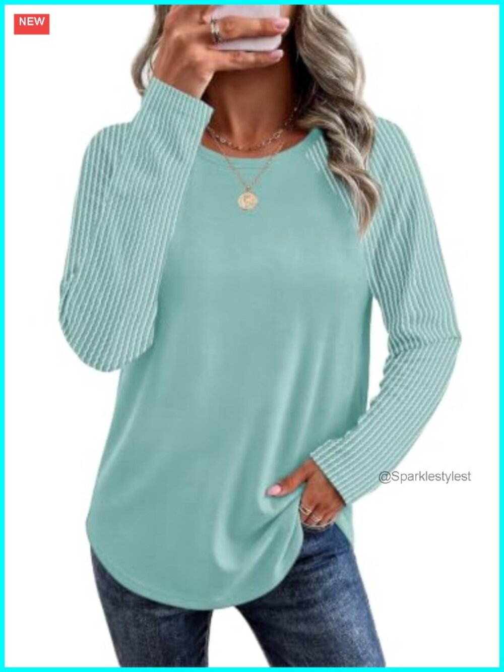 WIHOLL Womens Tunic Sweatshirt Ribbed Raglan Sleeve Crew Neck Loose Fit